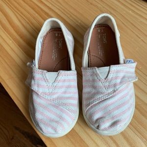 Toms Pink + White Stripe Sz 8 Toddler